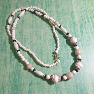 Vintage White Beaded Necklace Boho Island Beach Tribal Core 40" Length Gift